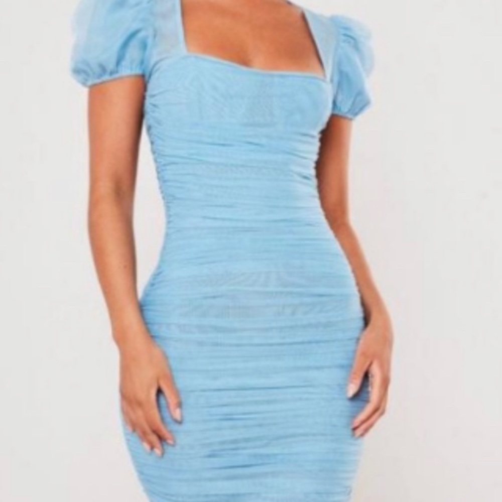 Misguided blue puffy sleeve dress